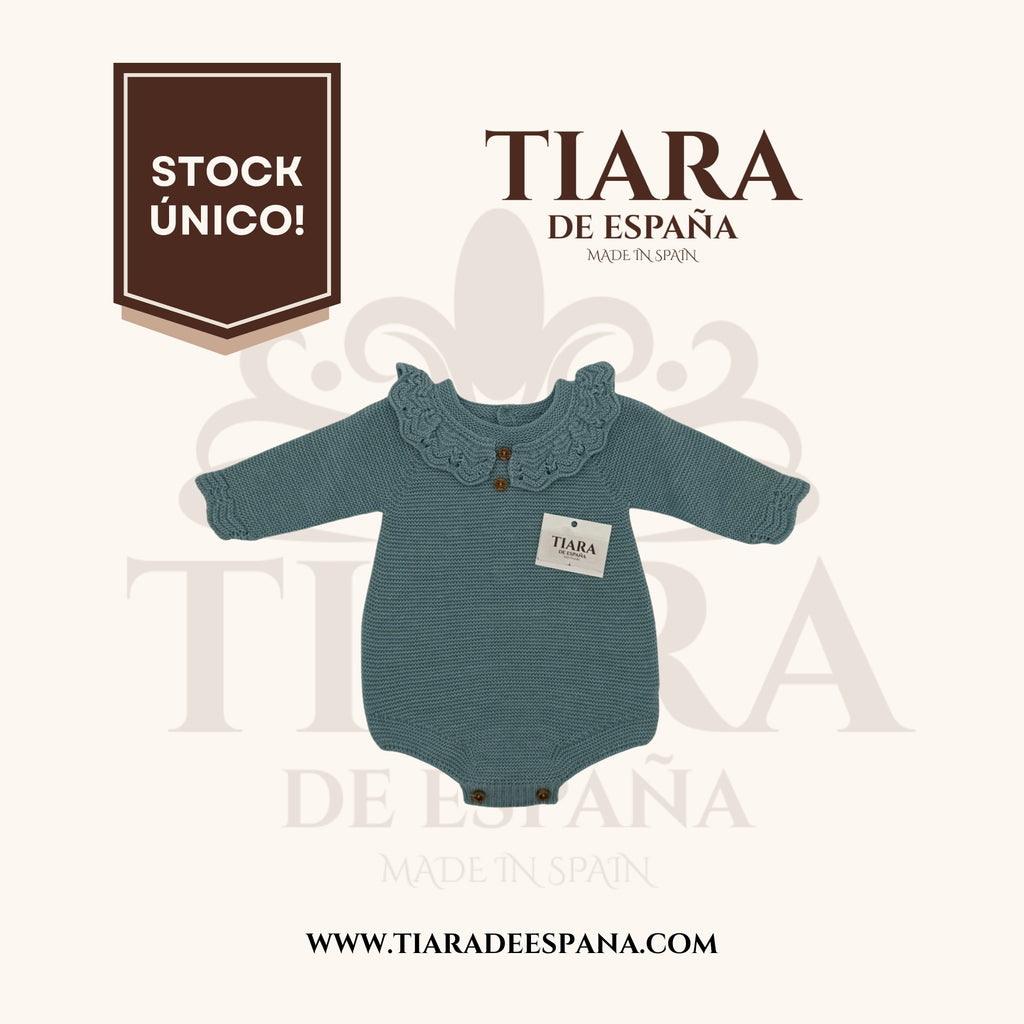 Pelele bebé verde menta con cuello volante Tiara de España