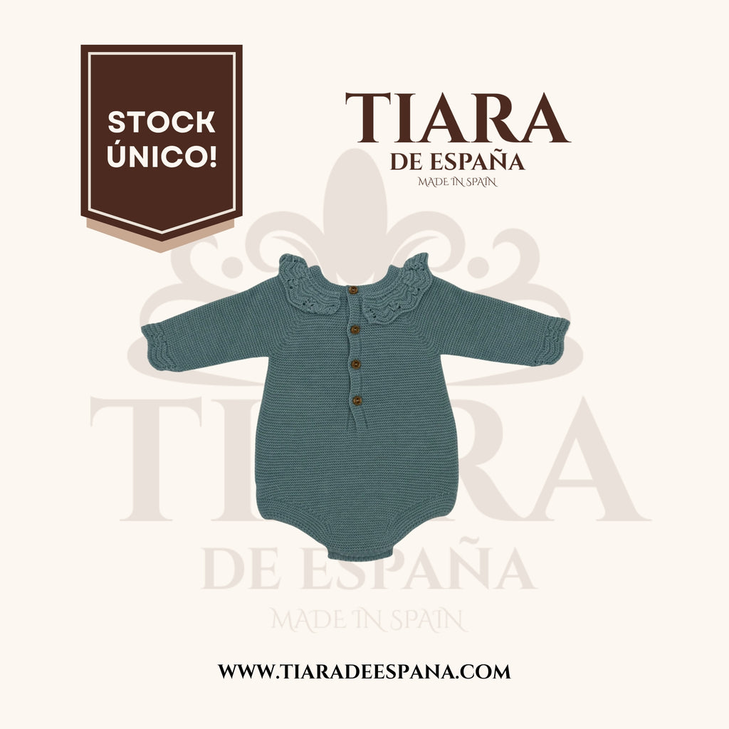 Pelele bebé verde menta con cuello volante Tiara de España