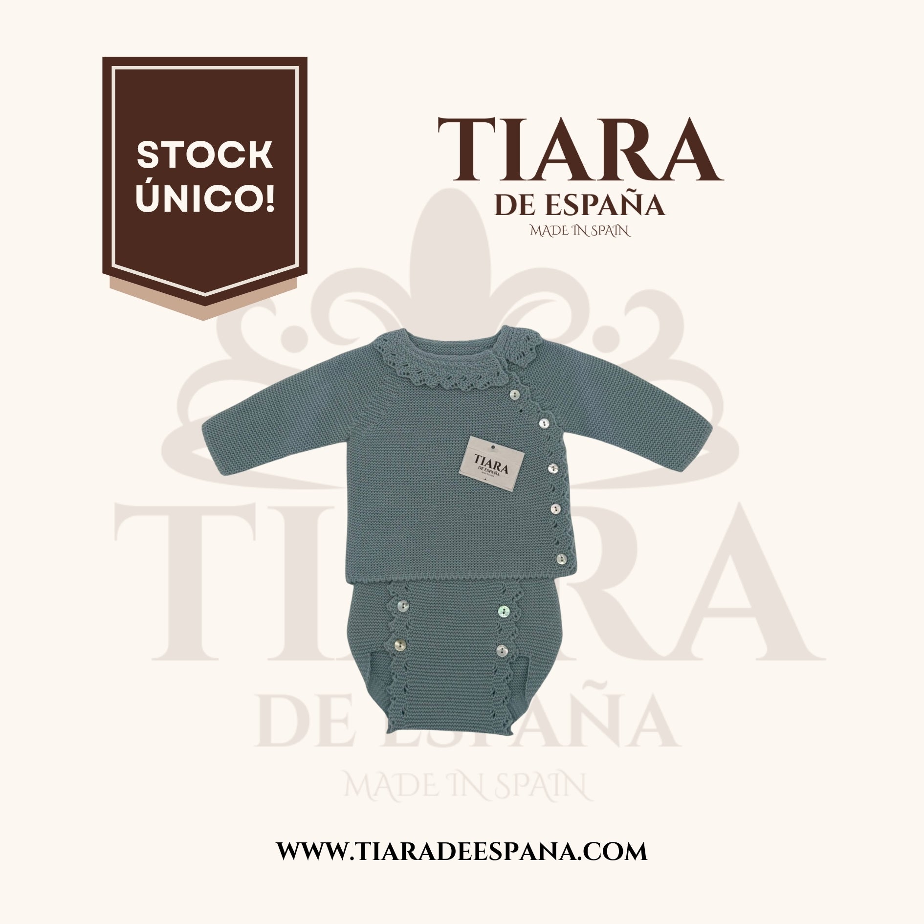 Conjunto bebé verde suave 2 piezas con cuello ondulado Tiara de España