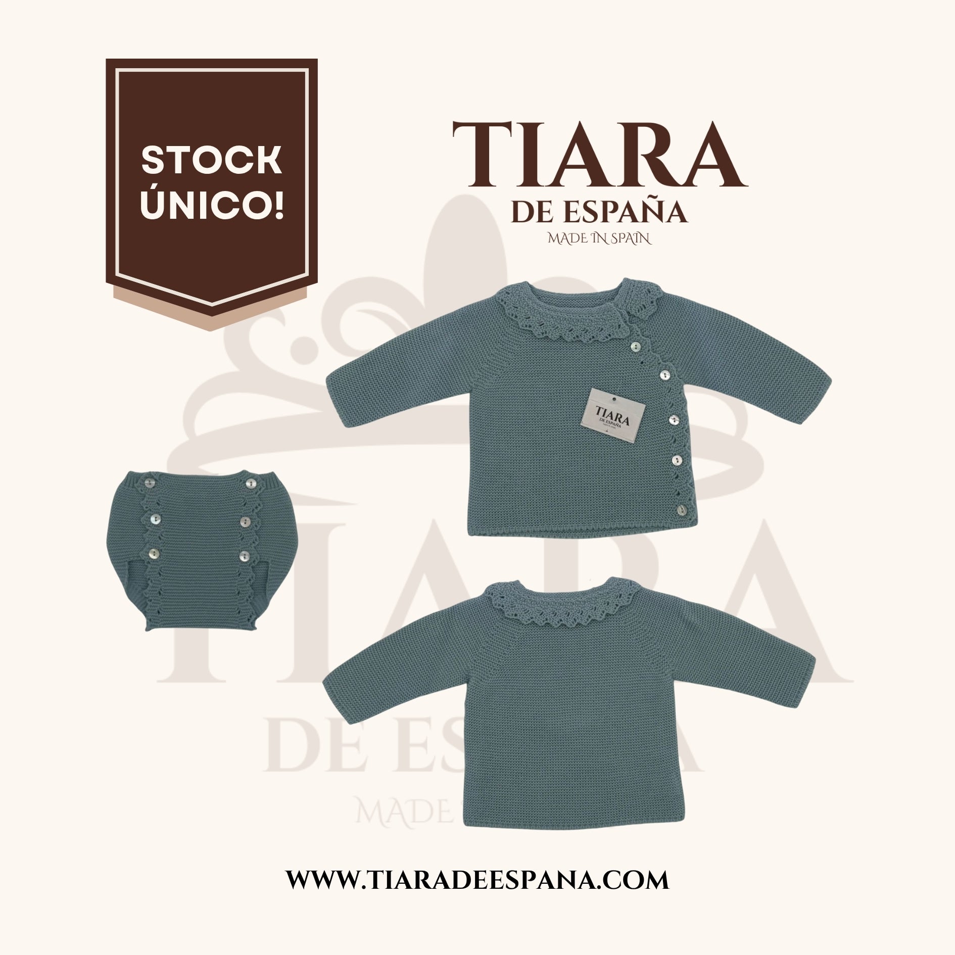 Conjunto bebé verde suave 2 piezas con cuello ondulado Tiara de España