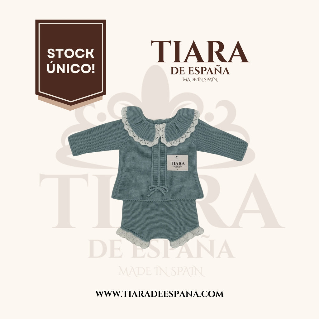 Conjunto bebé verde suave 2 piezas con cuello volante Tiara de España