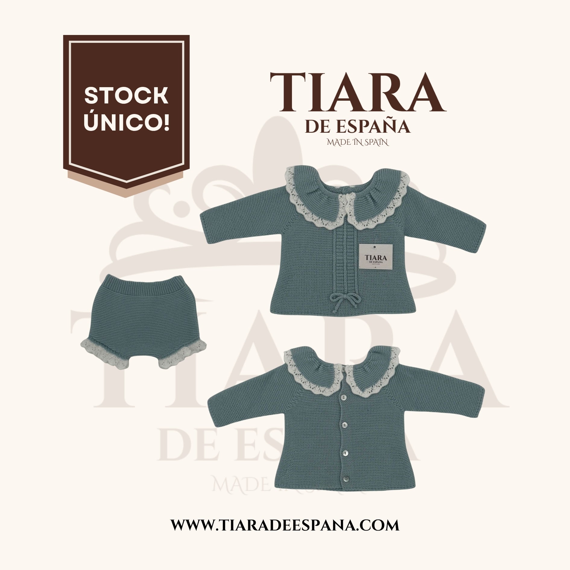 Conjunto bebé verde suave 2 piezas con cuello volante Tiara de España