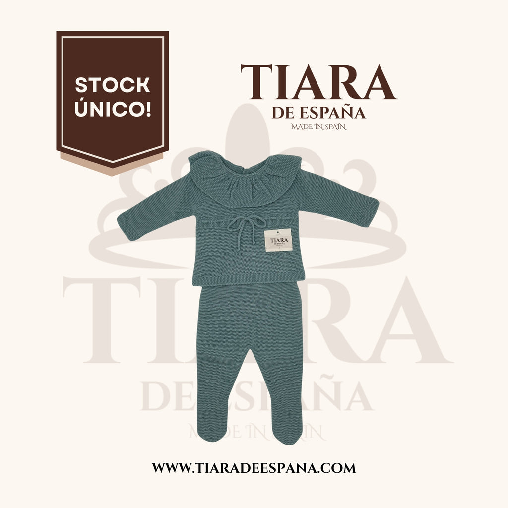 Conjunto bebé verde menta con jersey de cuello volante Tiara de España