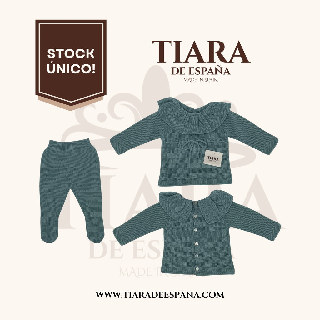 Conjunto bebé verde menta con jersey de cuello volante Tiara de España