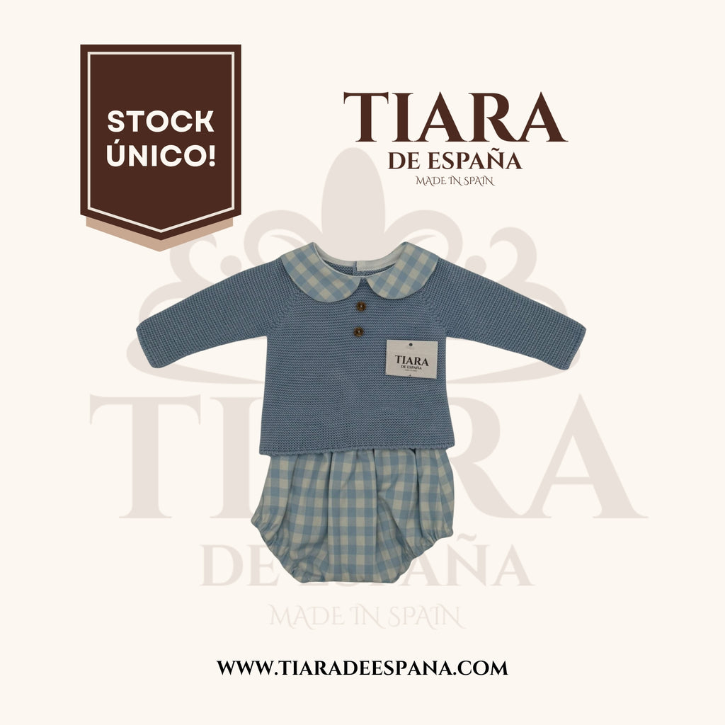 Conjunto bebé azul lisy con jersey y ranita vichy Tiara de España