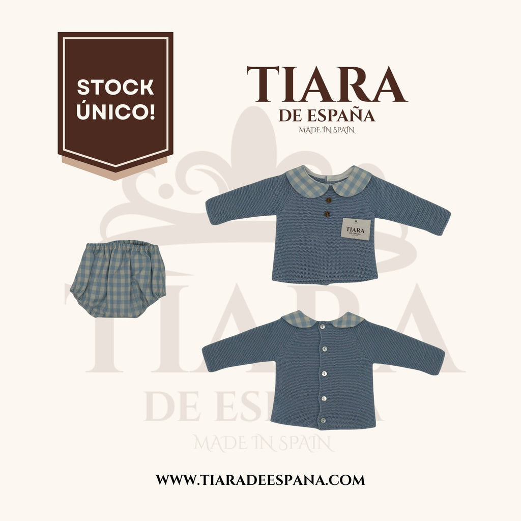 Conjunto bebé azul lisy con jersey y ranita vichy Tiara de España