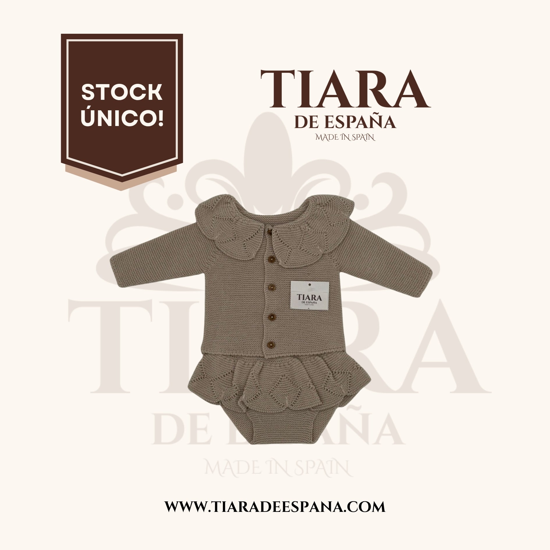 Ranita-chaqueta bebé topo de punto con cuello calado Tiara de España