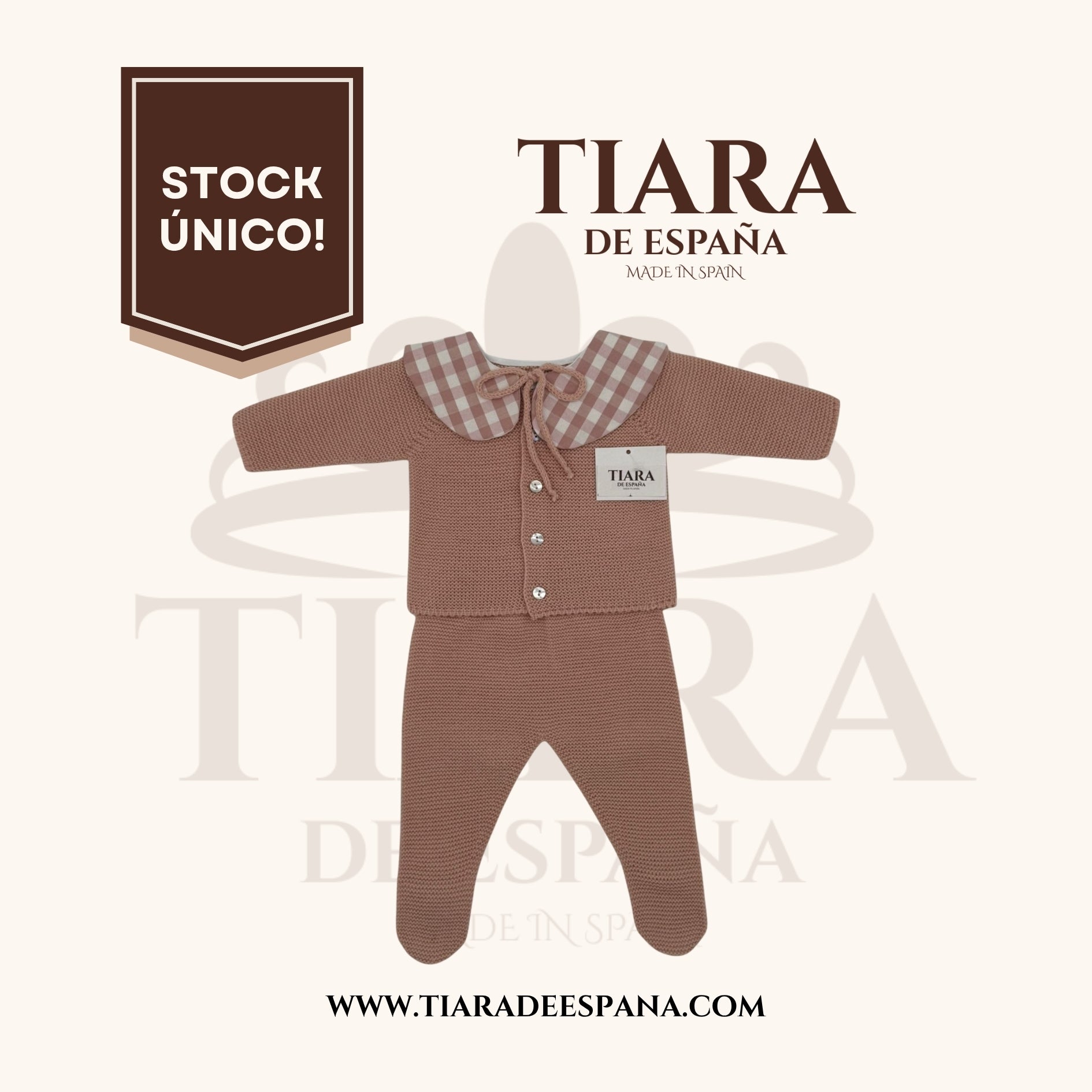 Chaqueta de punto rosa con cuello vichy para bebé Tiara de España