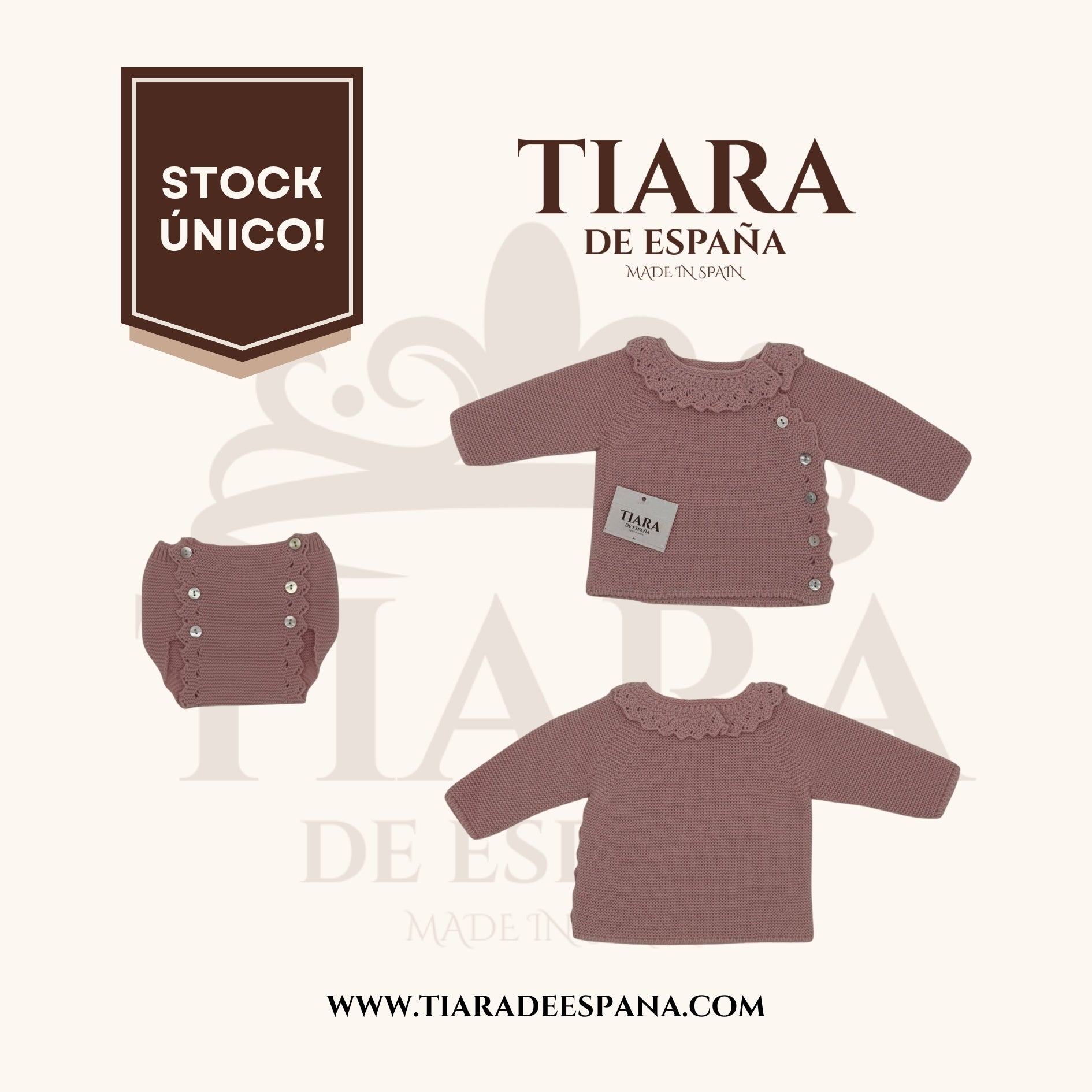 Conjunto de bebé punto rosa con ranita Tiara de España