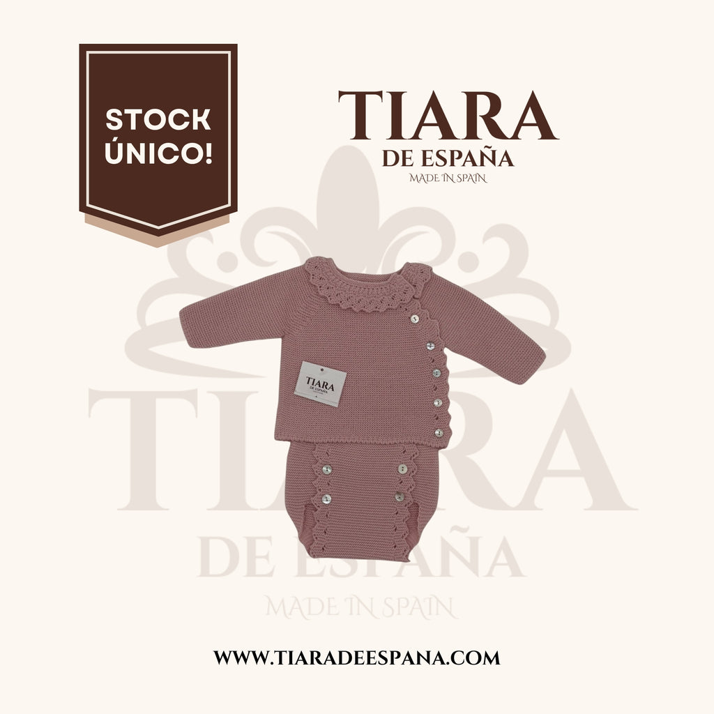 Conjunto de bebé punto rosa con ranita Tiara de España