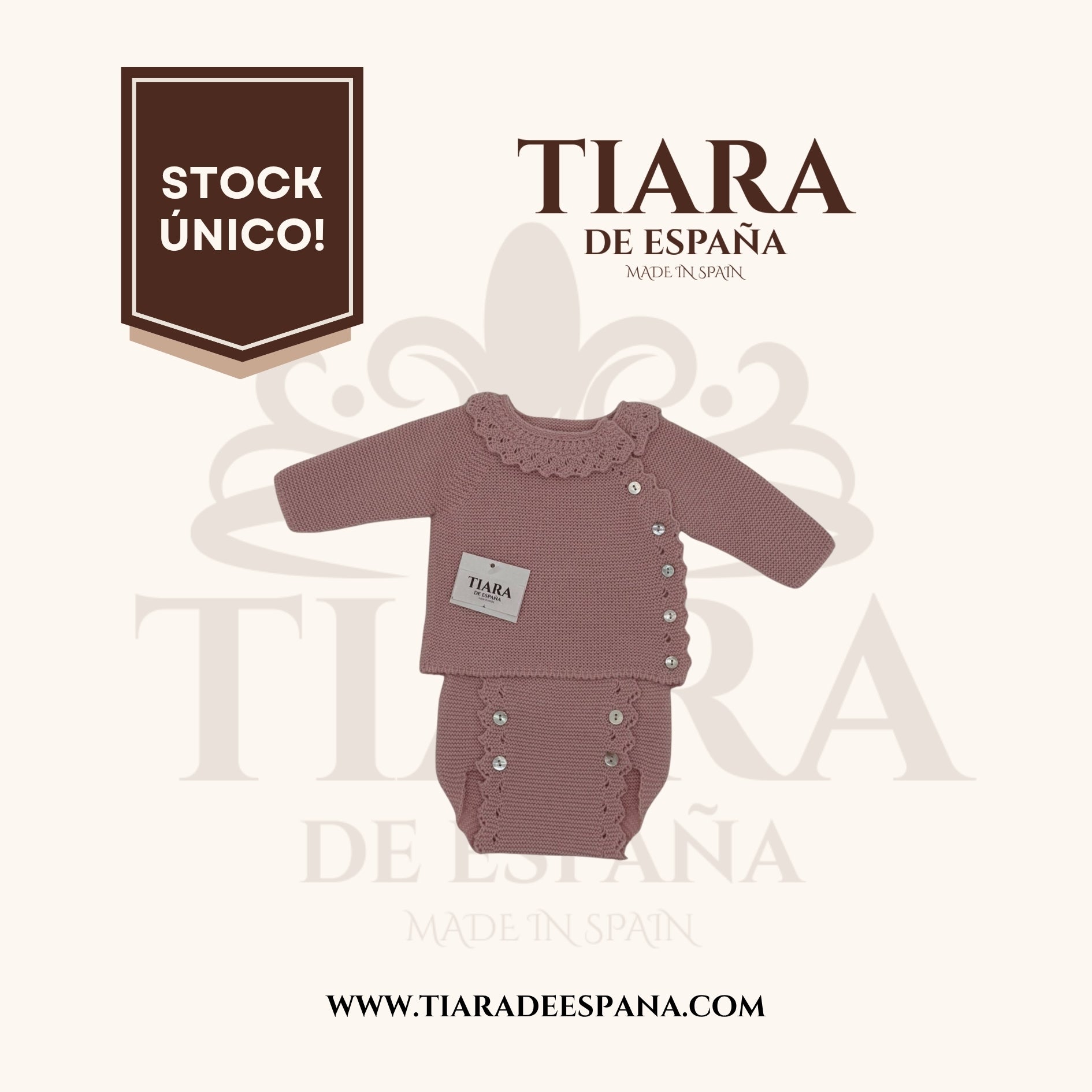 Conjunto de bebé punto rosa con ranita Tiara de España