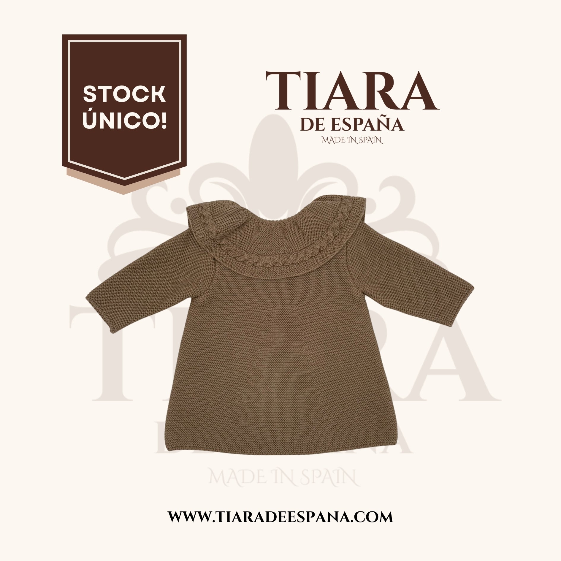Chaqueta bebé marrón de punto con cuello trenzado Tiara de España