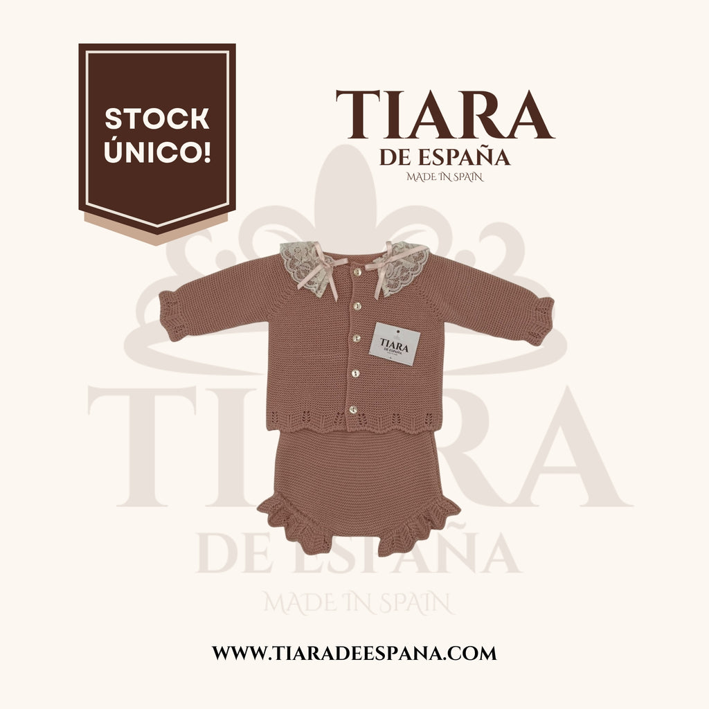 Conjunto bebé rosa 2 piezas con encaje y lacitos Tiara de España