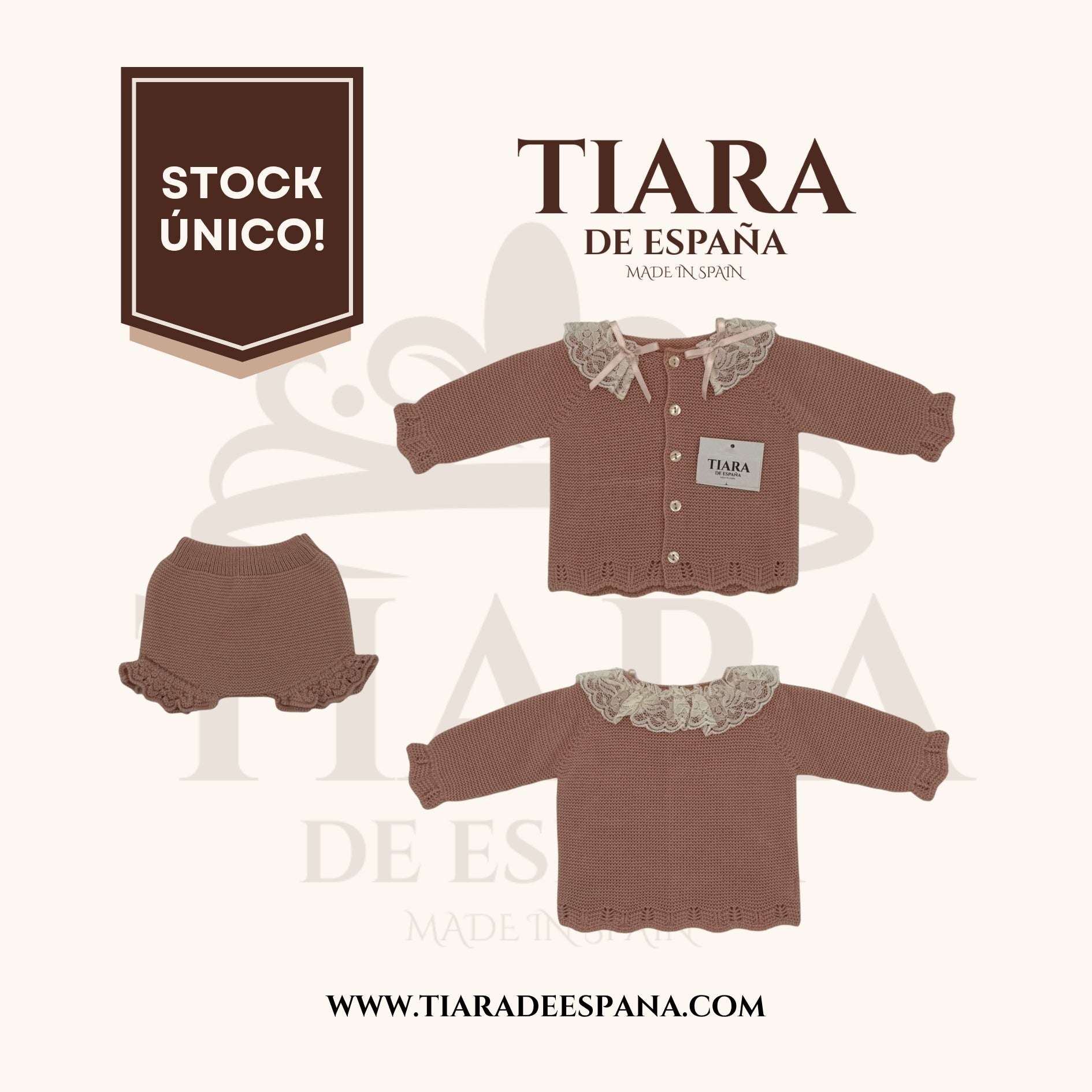 Conjunto bebé rosa 2 piezas con encaje y lacitos Tiara de España