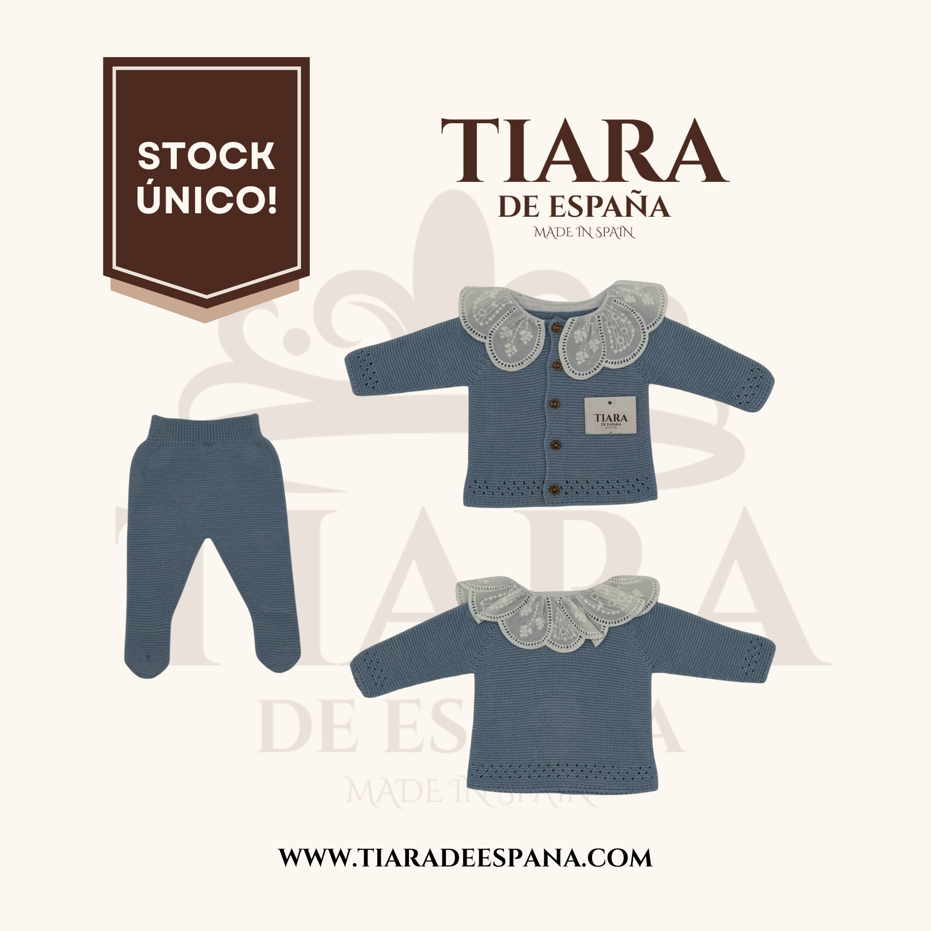 Conjunto bebé azul cielo con cuello bordado Tiara de España