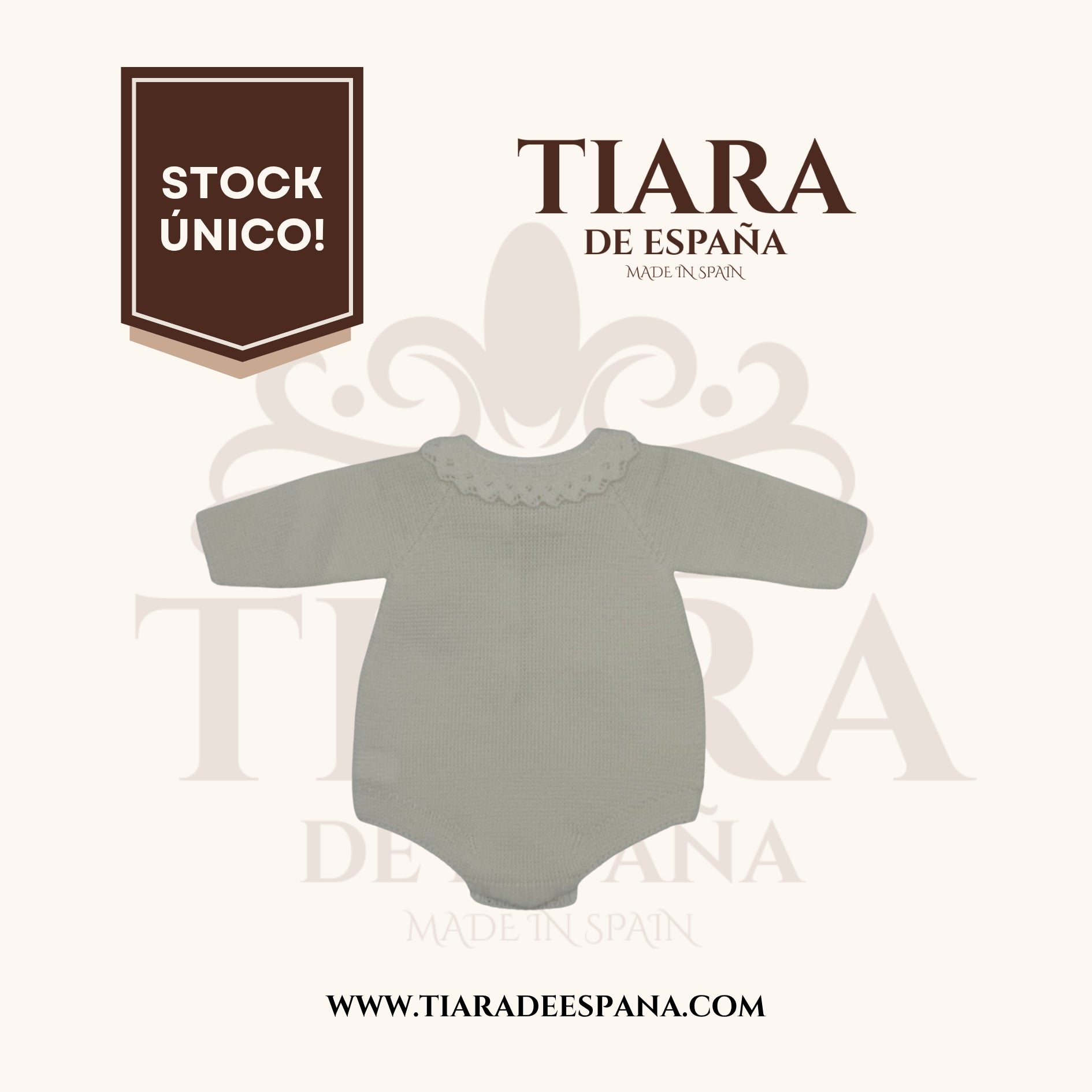 Pelele bebé blanco ángel de punto con cuello calado Tiara de España